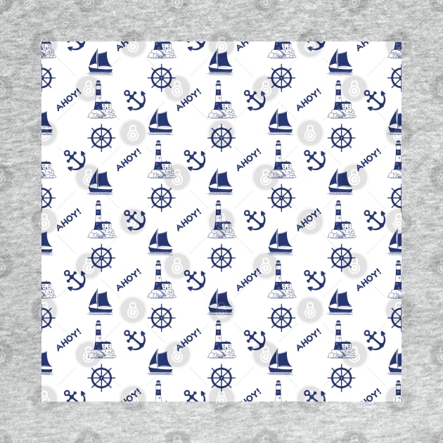 Sailing Illustrative Pattern Navy Blue by NataliePaskell